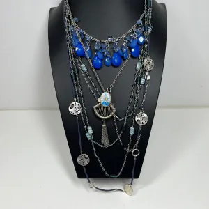 Blue Silver Tone Layering Necklaces