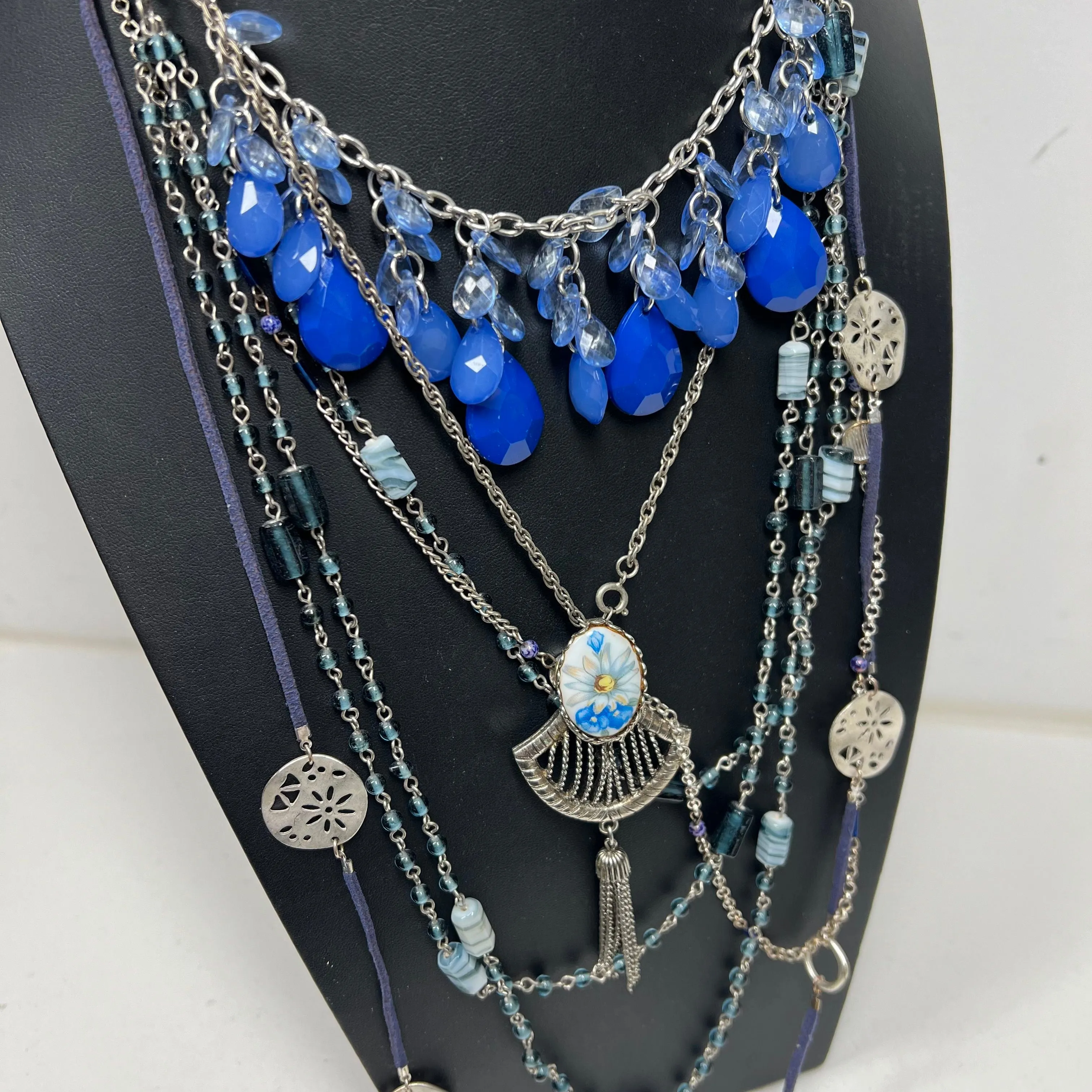 Blue Silver Tone Layering Necklaces