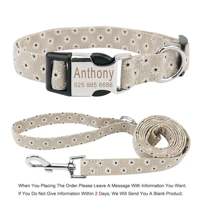 Bohemia Engraved Dog Collar Leash Set