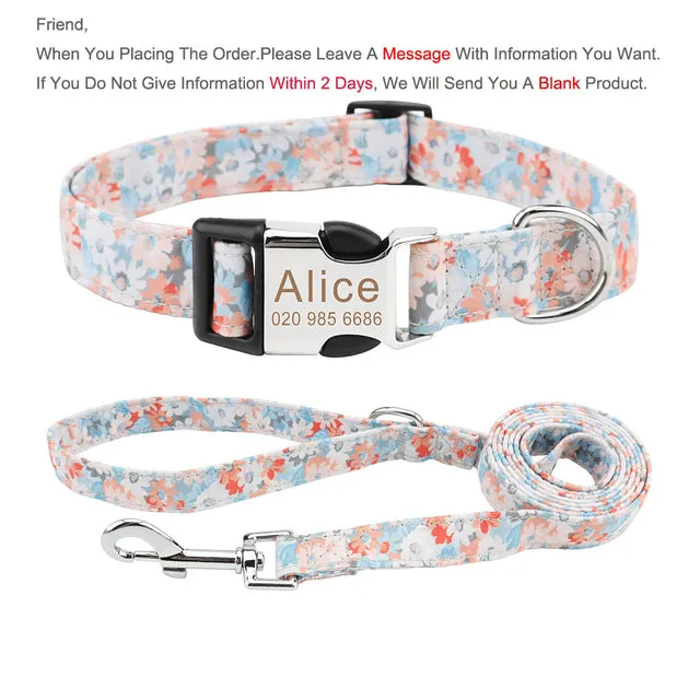 Bohemia Engraved Dog Collar Leash Set