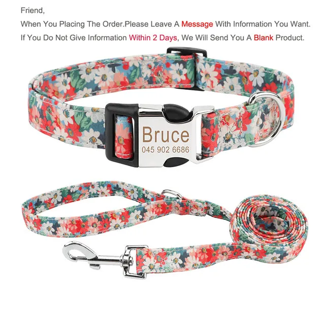 Bohemia Engraved Dog Collar Leash Set