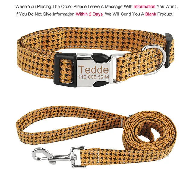 Bohemia Engraved Dog Collar Leash Set