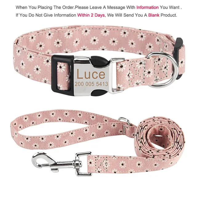 Bohemia Engraved Dog Collar Leash Set