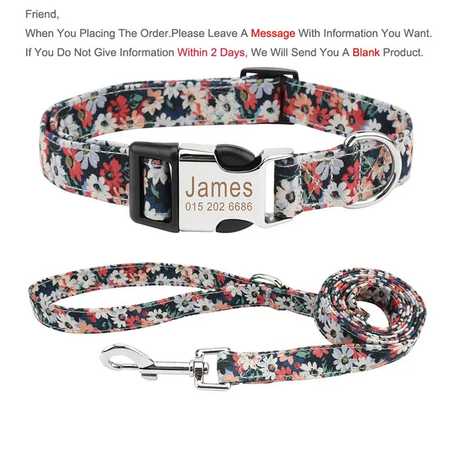 Bohemia Engraved Dog Collar Leash Set