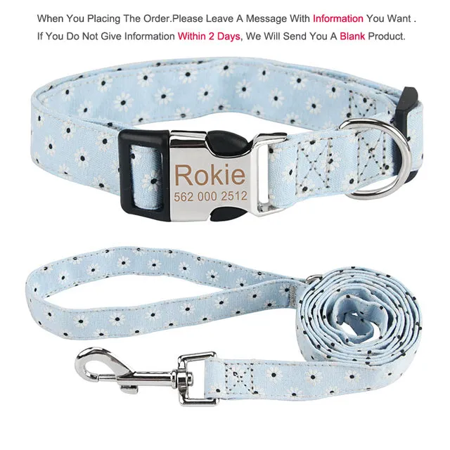 Bohemia Engraved Dog Collar Leash Set