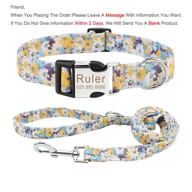 Bohemia Engraved Dog Collar Leash Set