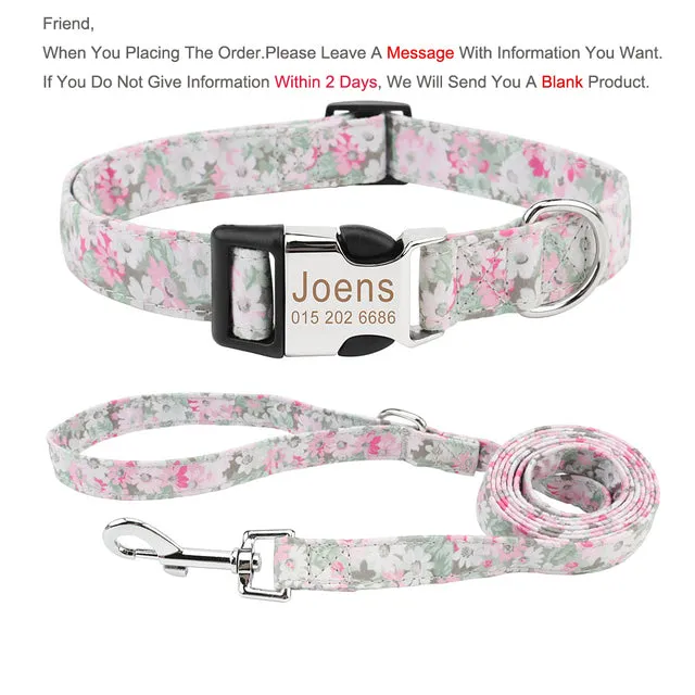 Bohemia Engraved Dog Collar Leash Set