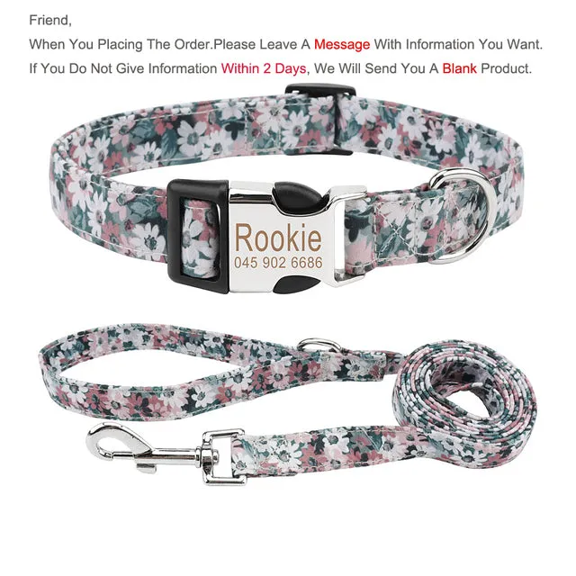 Bohemia Engraved Dog Collar Leash Set