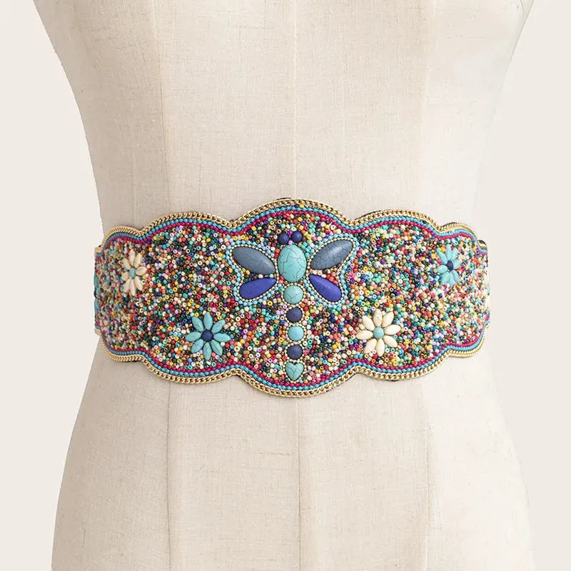 Bohemian Turquoise Beads Elastic Corset Belt