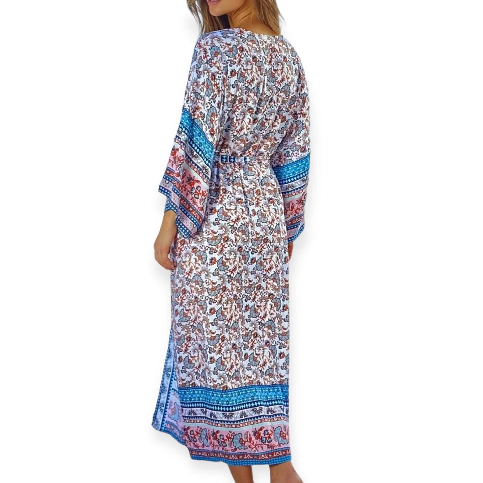 Boho Blue Paisley Long Kimono Robe