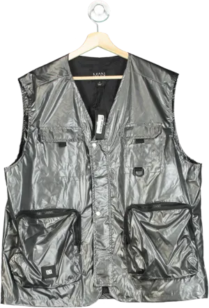 Boohoo Man Silver Metallic Utility Vest XL