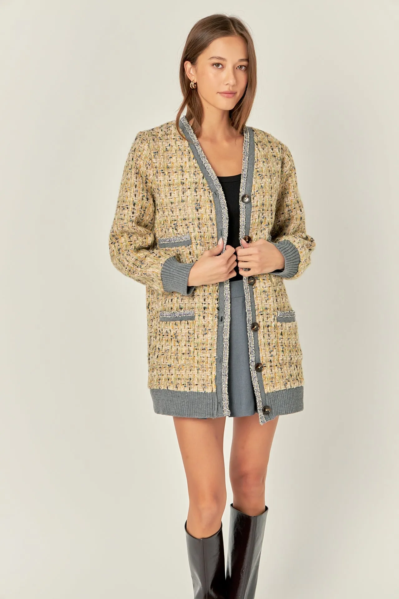 Boucle Coat With Trim