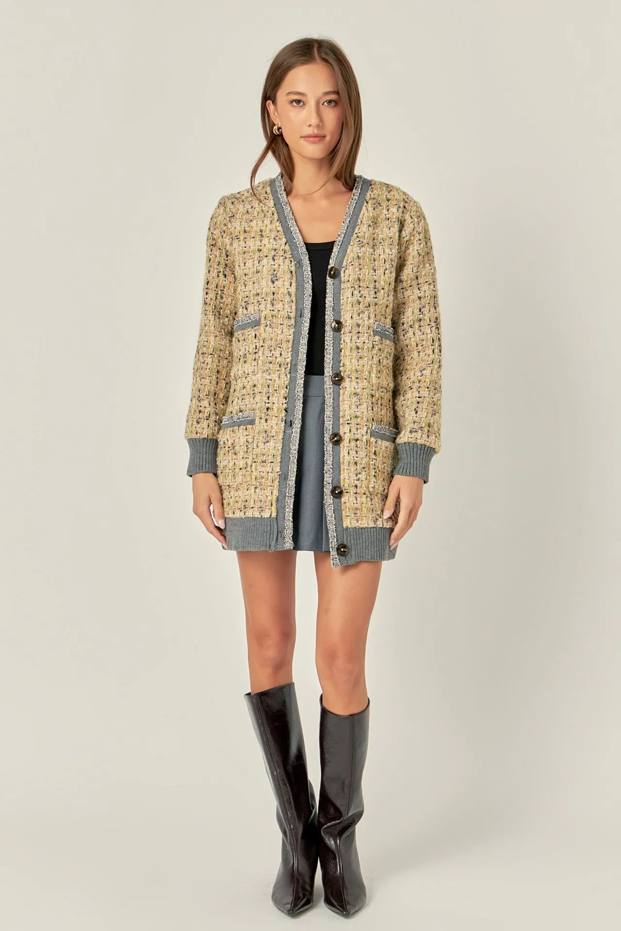 Boucle Coat With Trim