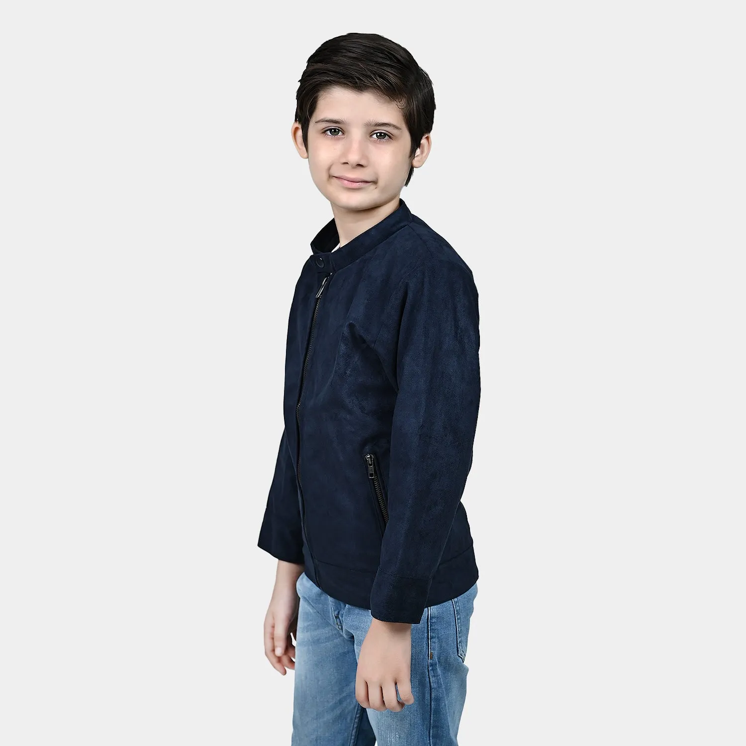 Boys Suede Jacket-NAVY