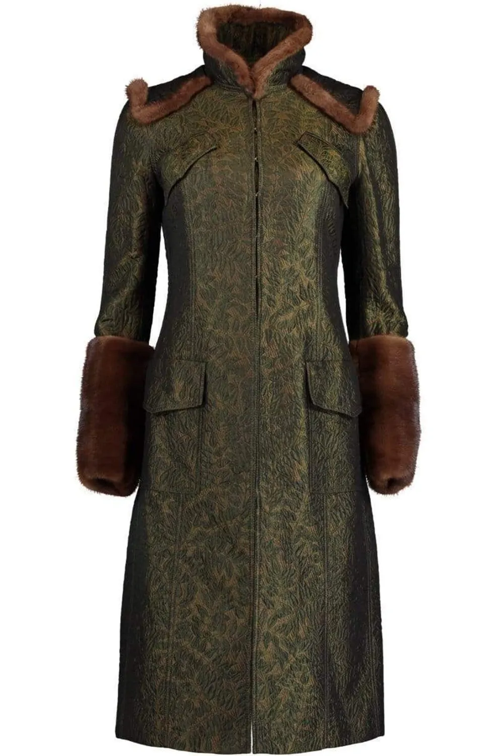 Brocade Coat with Mink Trim