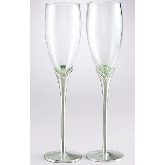 Brushed Silver Plated Tulip Stem amd Crystal Toasting Flutes