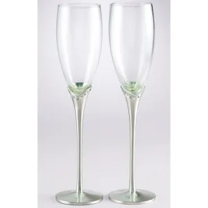 Brushed Silver Plated Tulip Stem amd Crystal Toasting Flutes