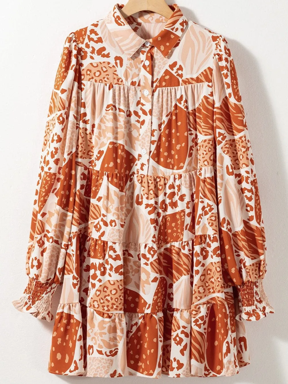 Burnt Orange and Beige Animal Print Mini Dress