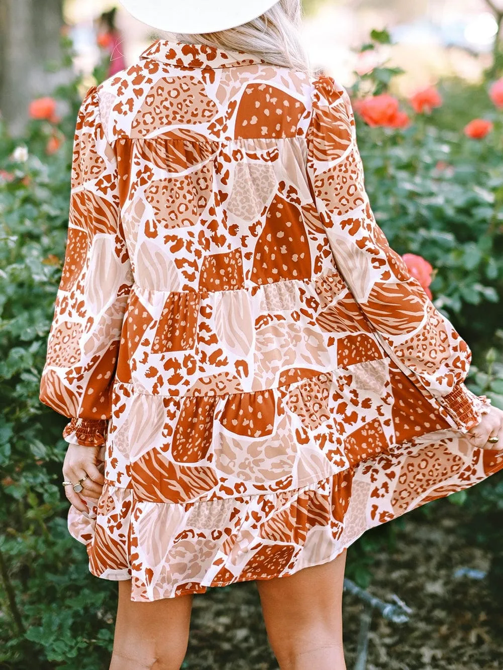 Burnt Orange and Beige Animal Print Mini Dress