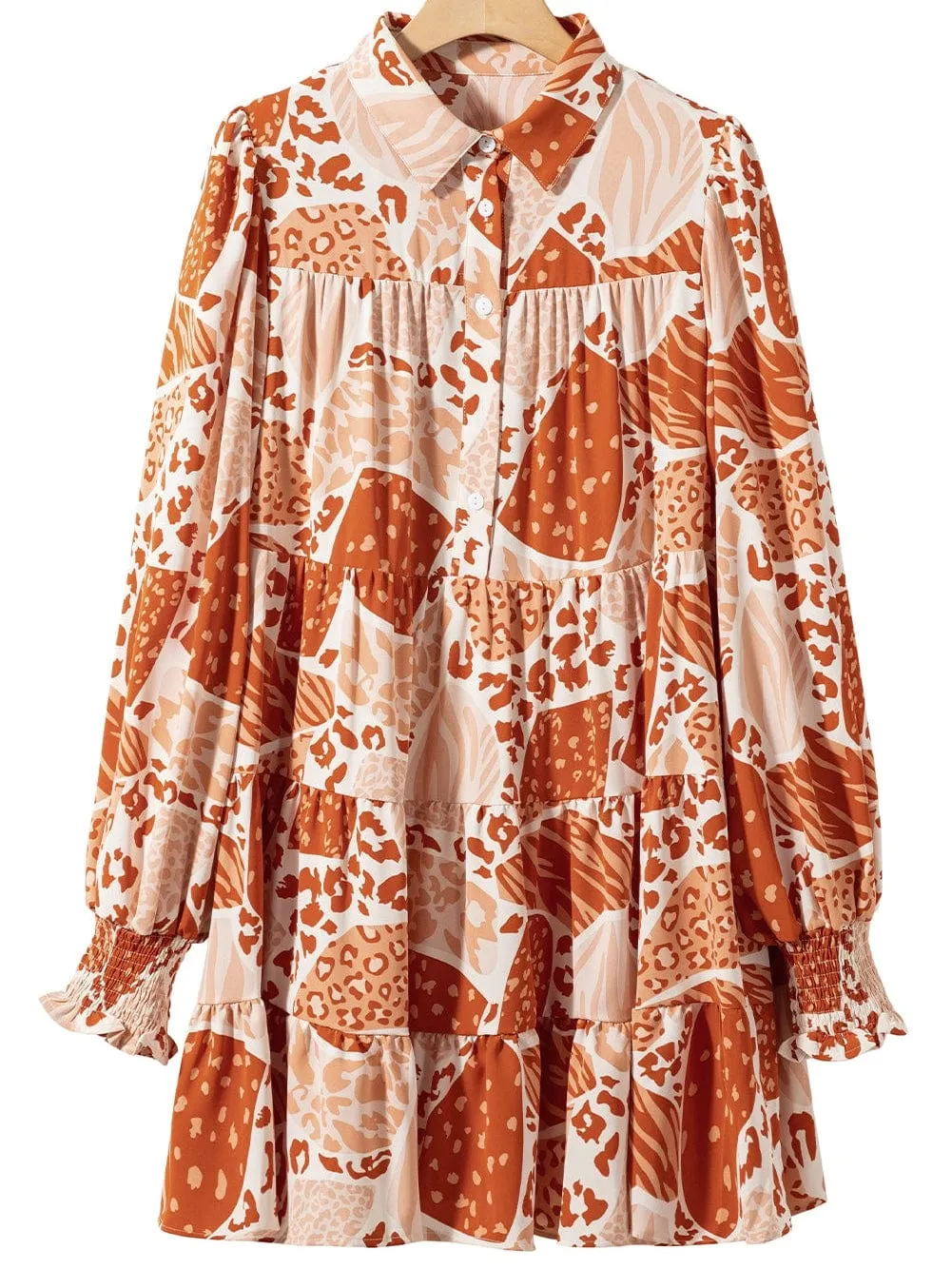 Burnt Orange and Beige Animal Print Mini Dress