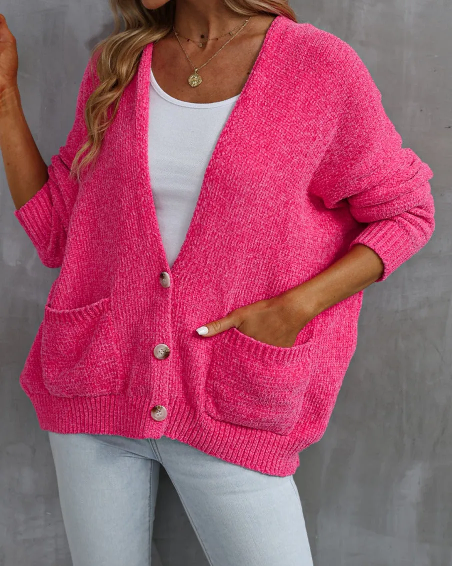 Button Front Pocketed Sweater Cardigan