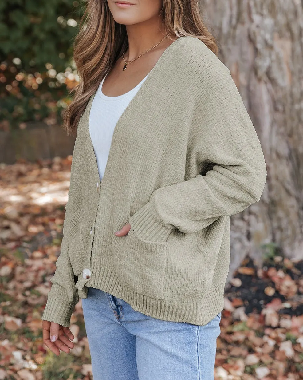 Button Front Pocketed Sweater Cardigan