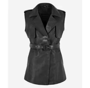 CARMELA Ladies Vest Belt Closure Designer Leather Waistcoat