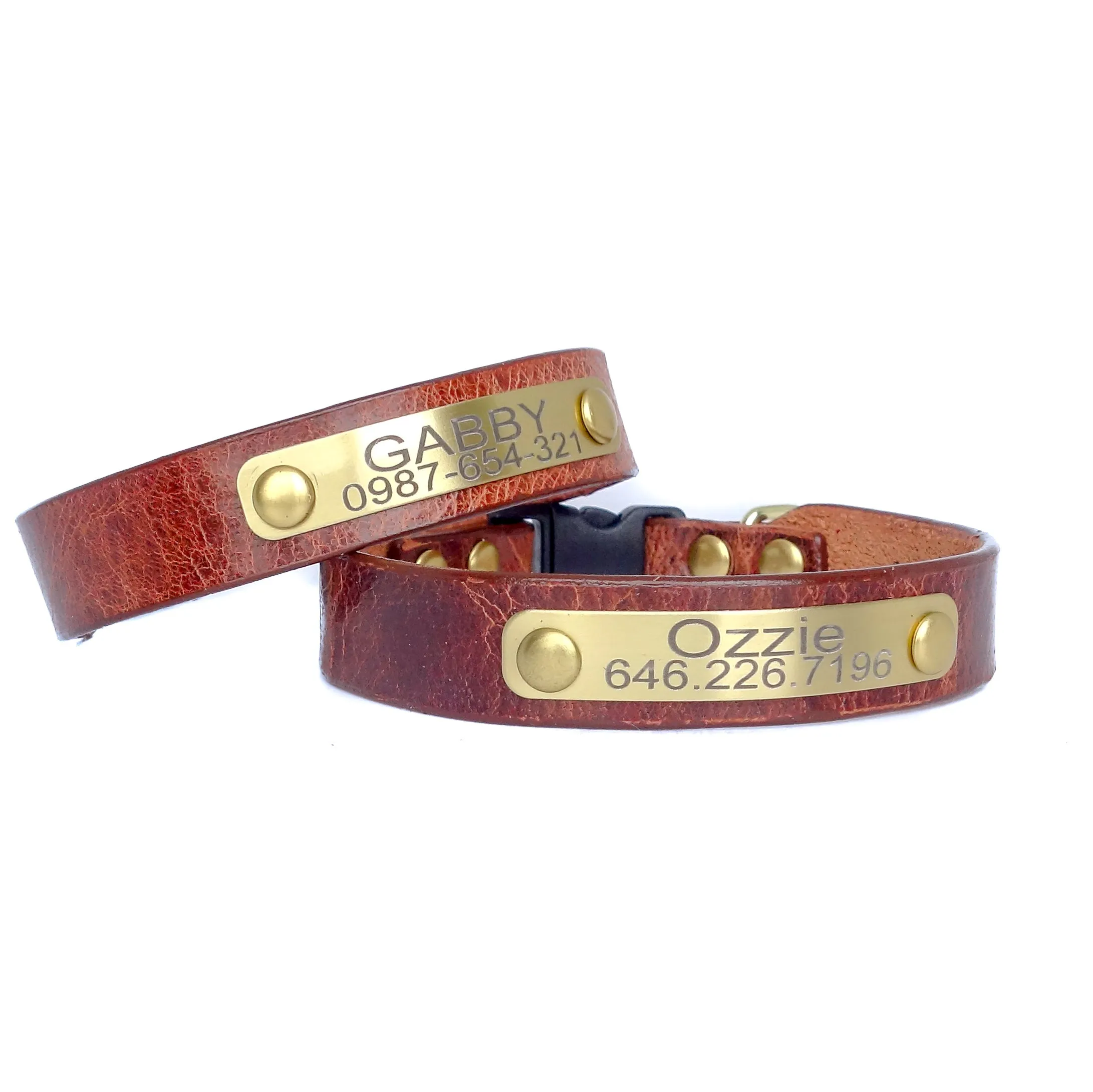 Cat Collar Personalized Buffalo Leather  with Engraved Plate