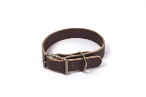 CHARLIE LEATHER DOG COLLAR - MOCHA/BRASS - 1" W X 19" LONG - IN STOCK