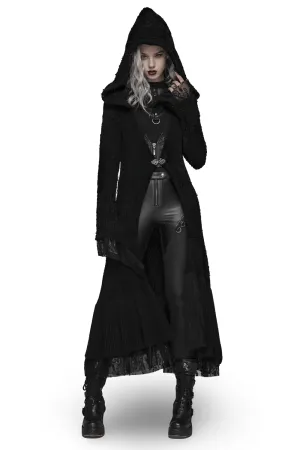 Chic Hooded Gothic Lace Trim Woolen Cloak Coat