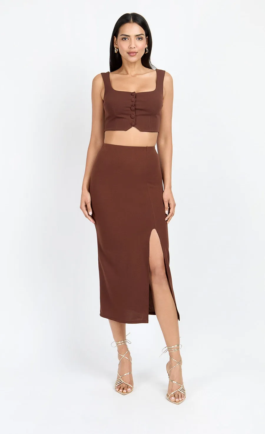 Chocolate Brown Button Front Bralette Top by Chloe Lewis