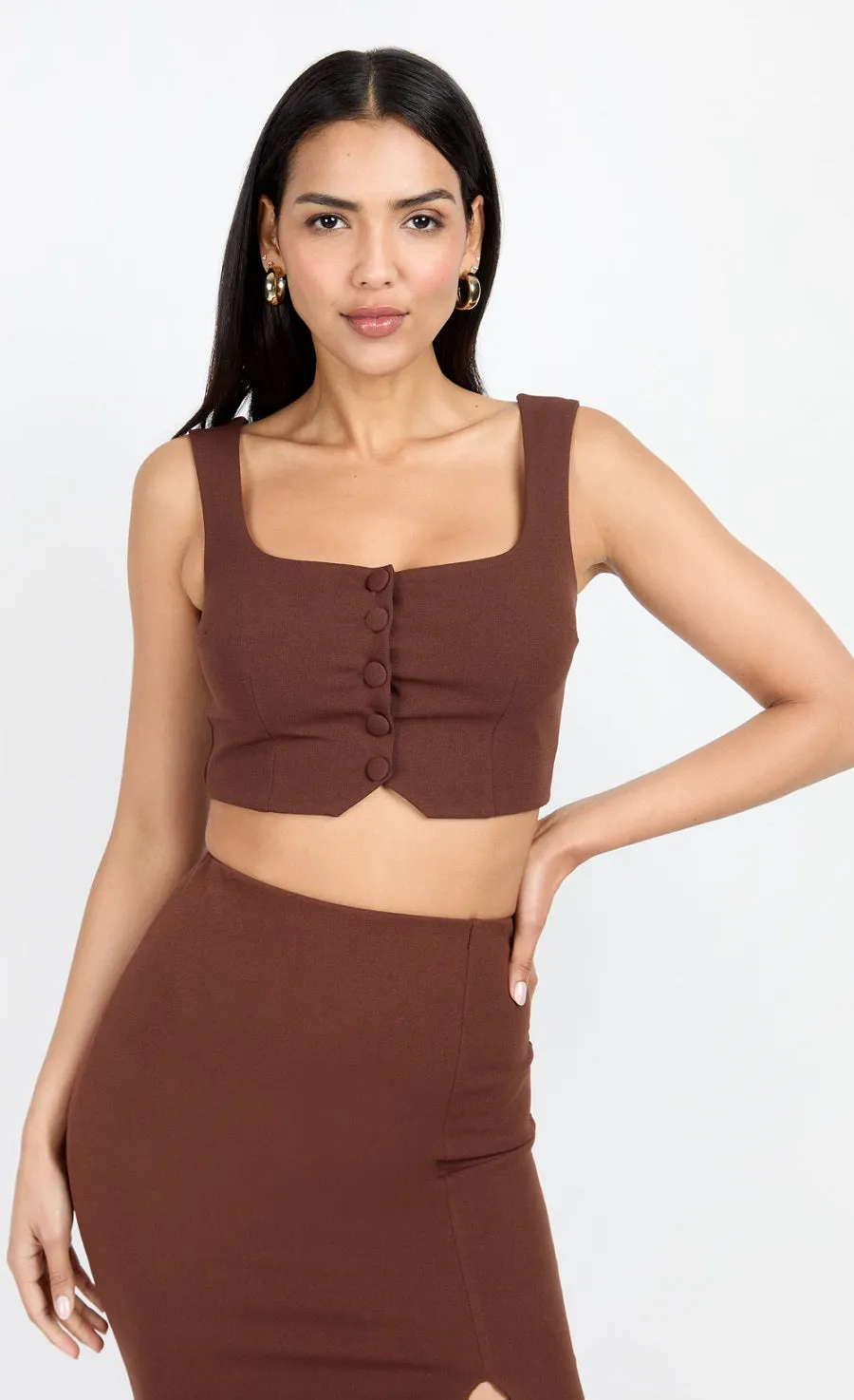 Chocolate Brown Button Front Bralette Top by Chloe Lewis