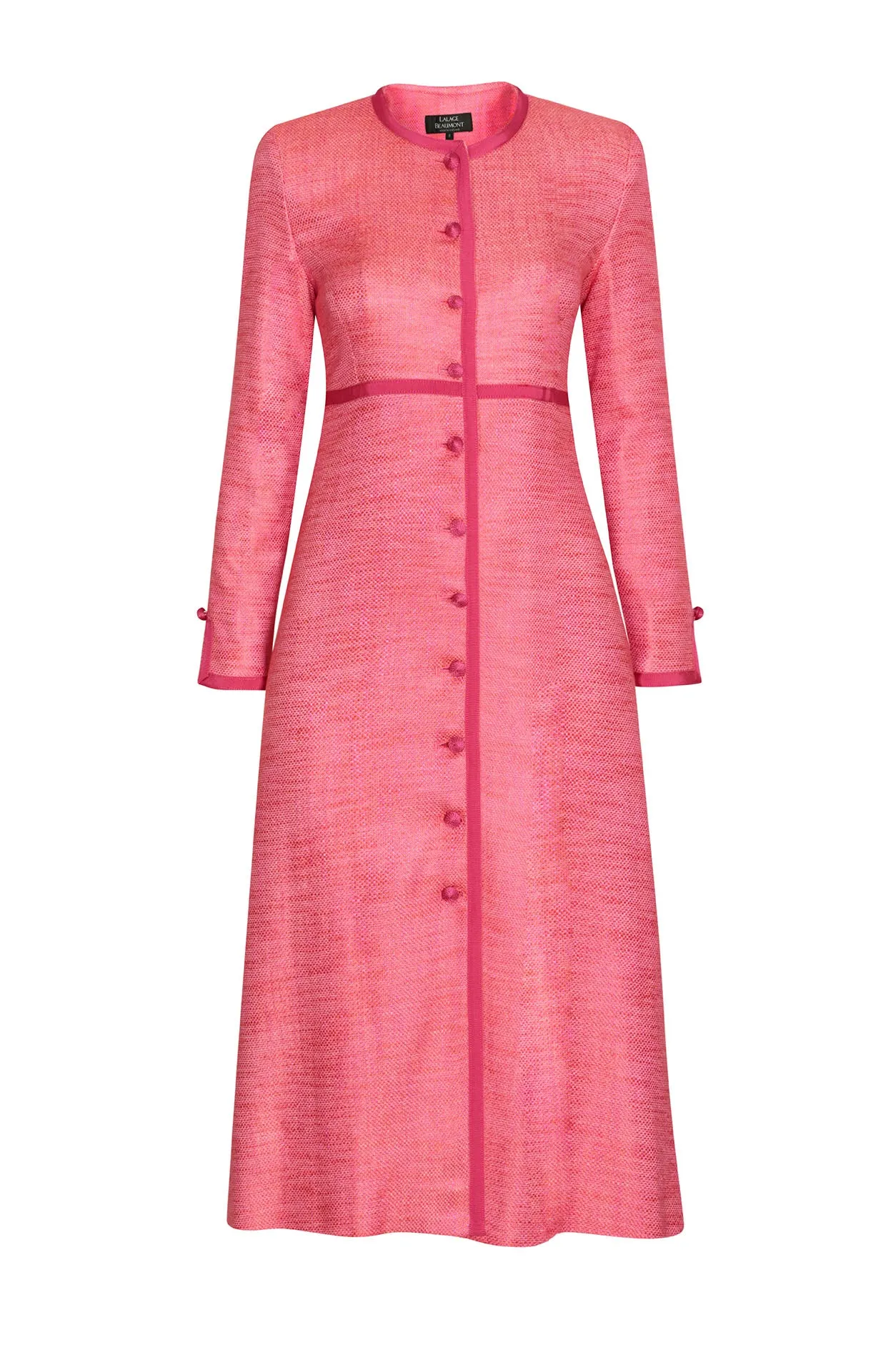 Coat-Dress in Pink/Orange Tweed with Pink Trim - Sienna