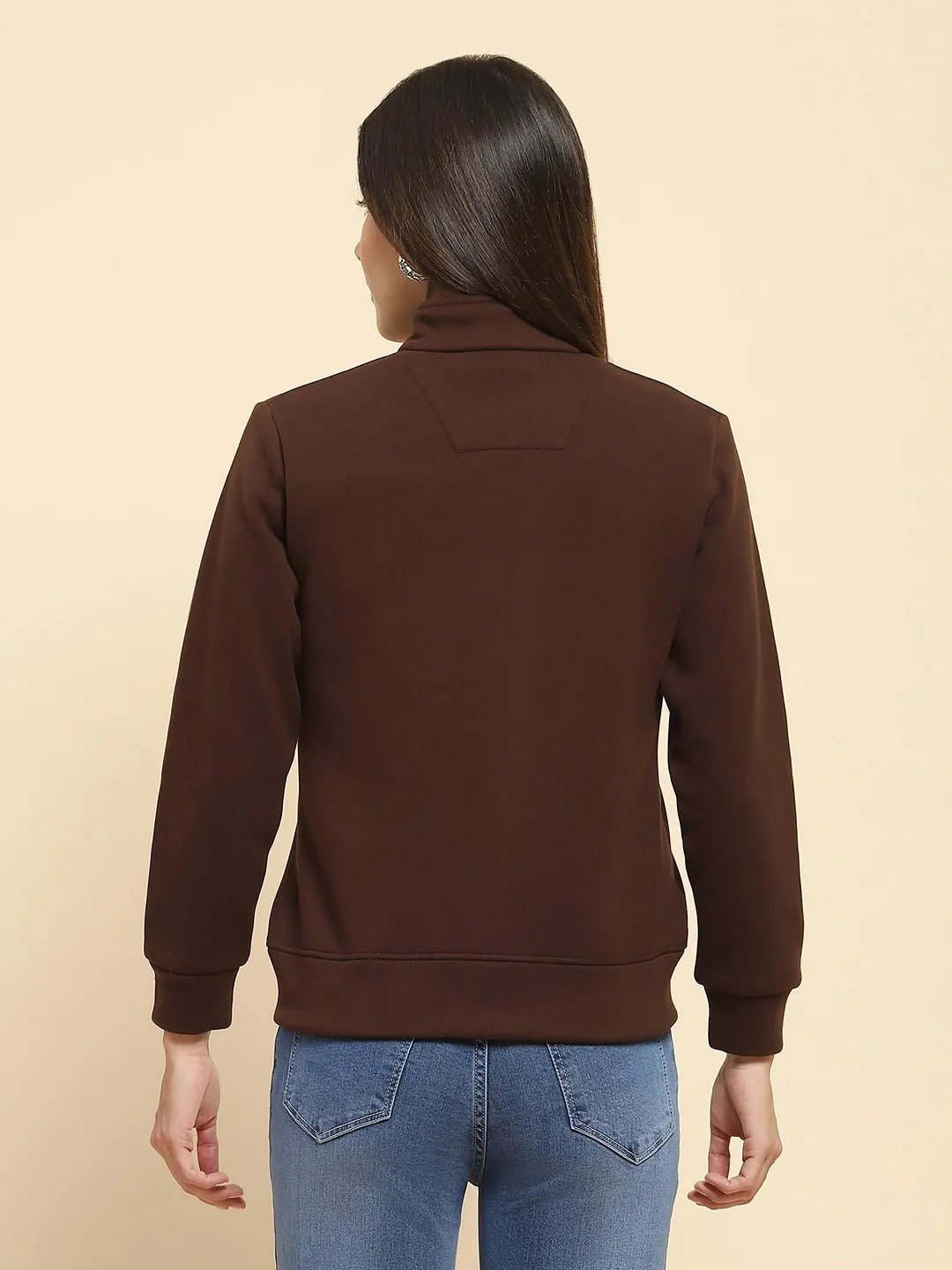 Coffee Brown Poly Blend Solid Relaxed Fit Sweatshirt