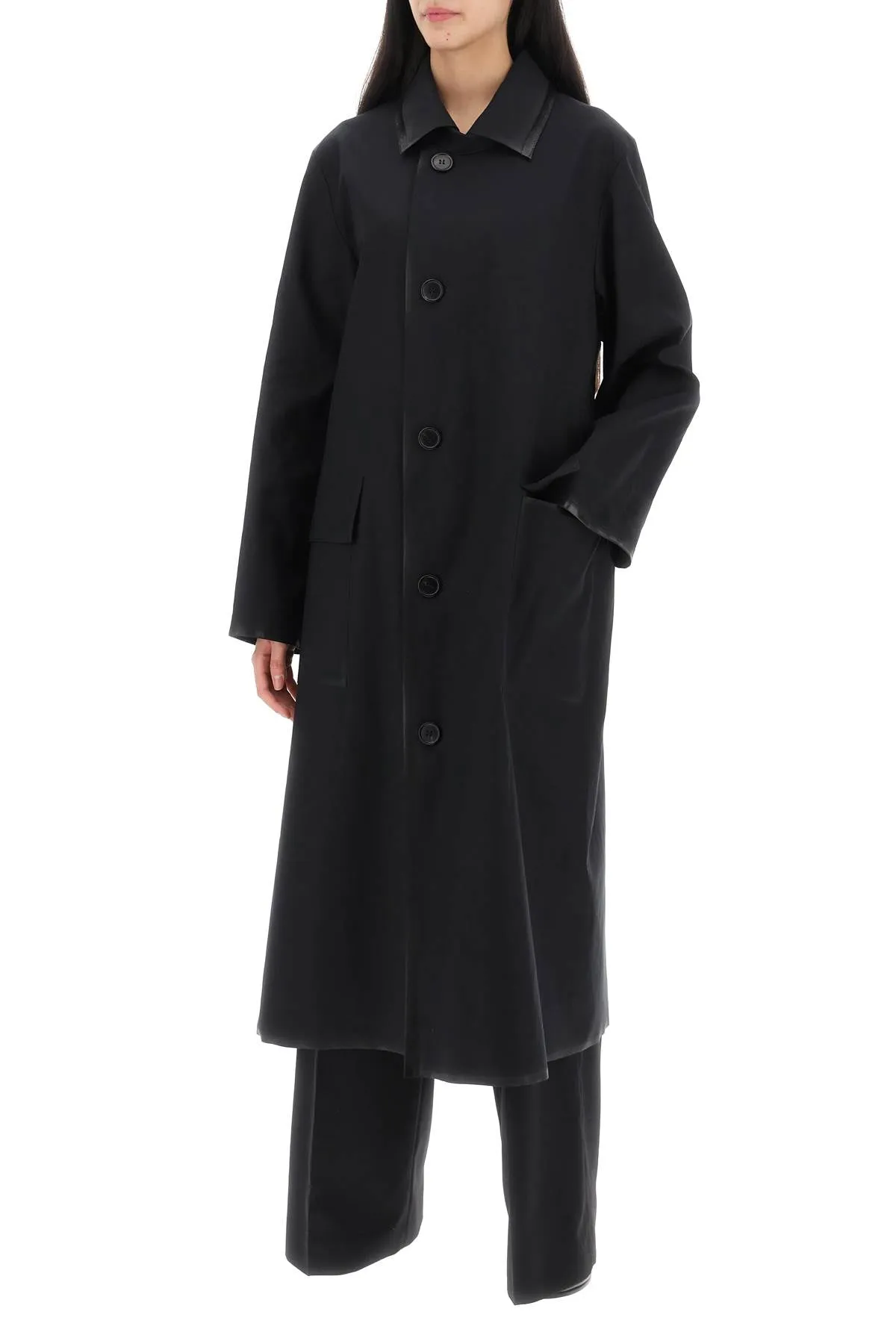 cotton coat with laminated trim details