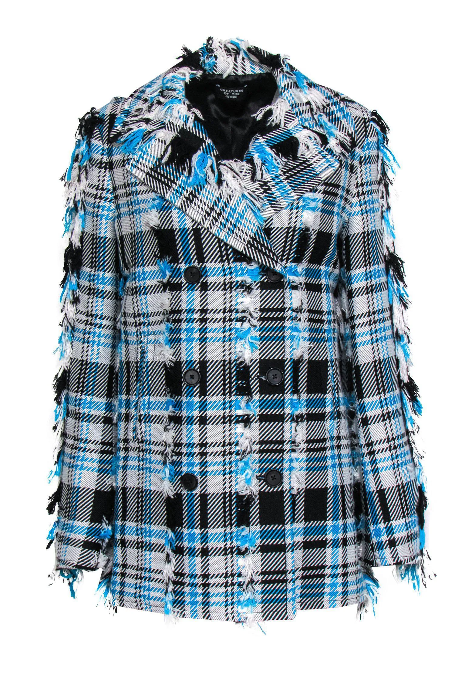 Creatures of the Wind - Electric Blue, White & Black Plaid Double Breasted Coat Sz 8