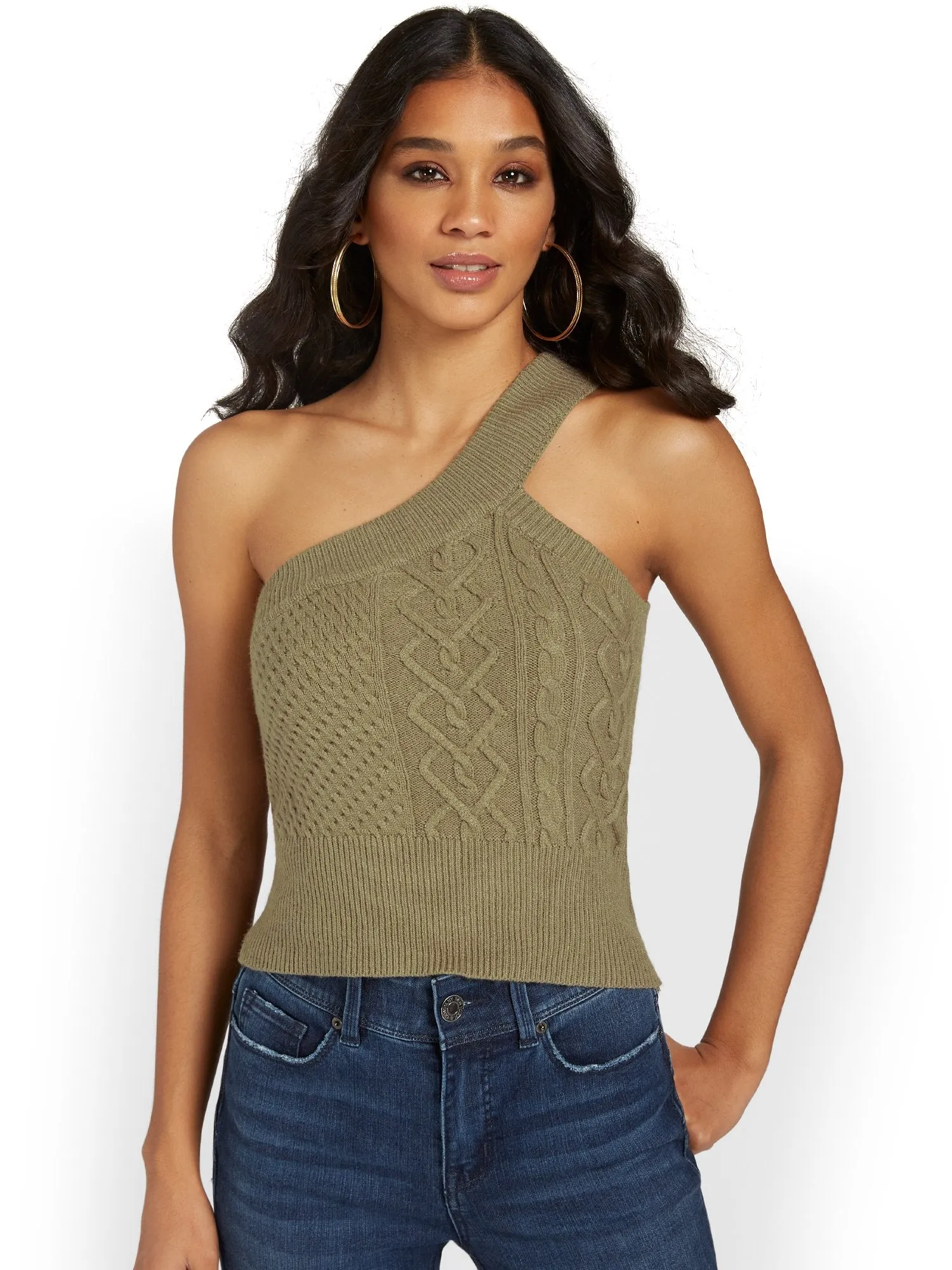 Crescent One-Shoulder Cable-Knit Tank - Brands We Love