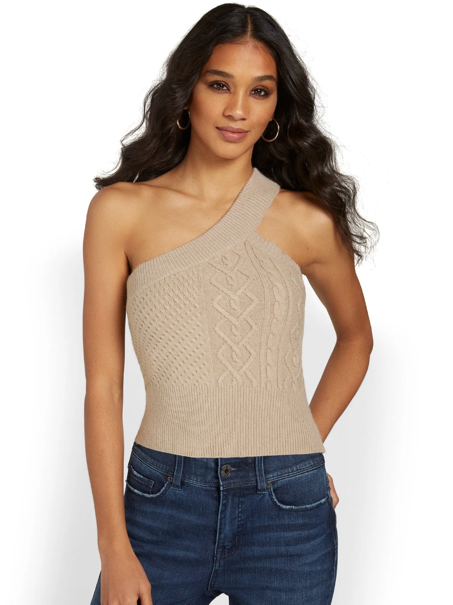 Crescent One-Shoulder Cable-Knit Tank - Brands We Love