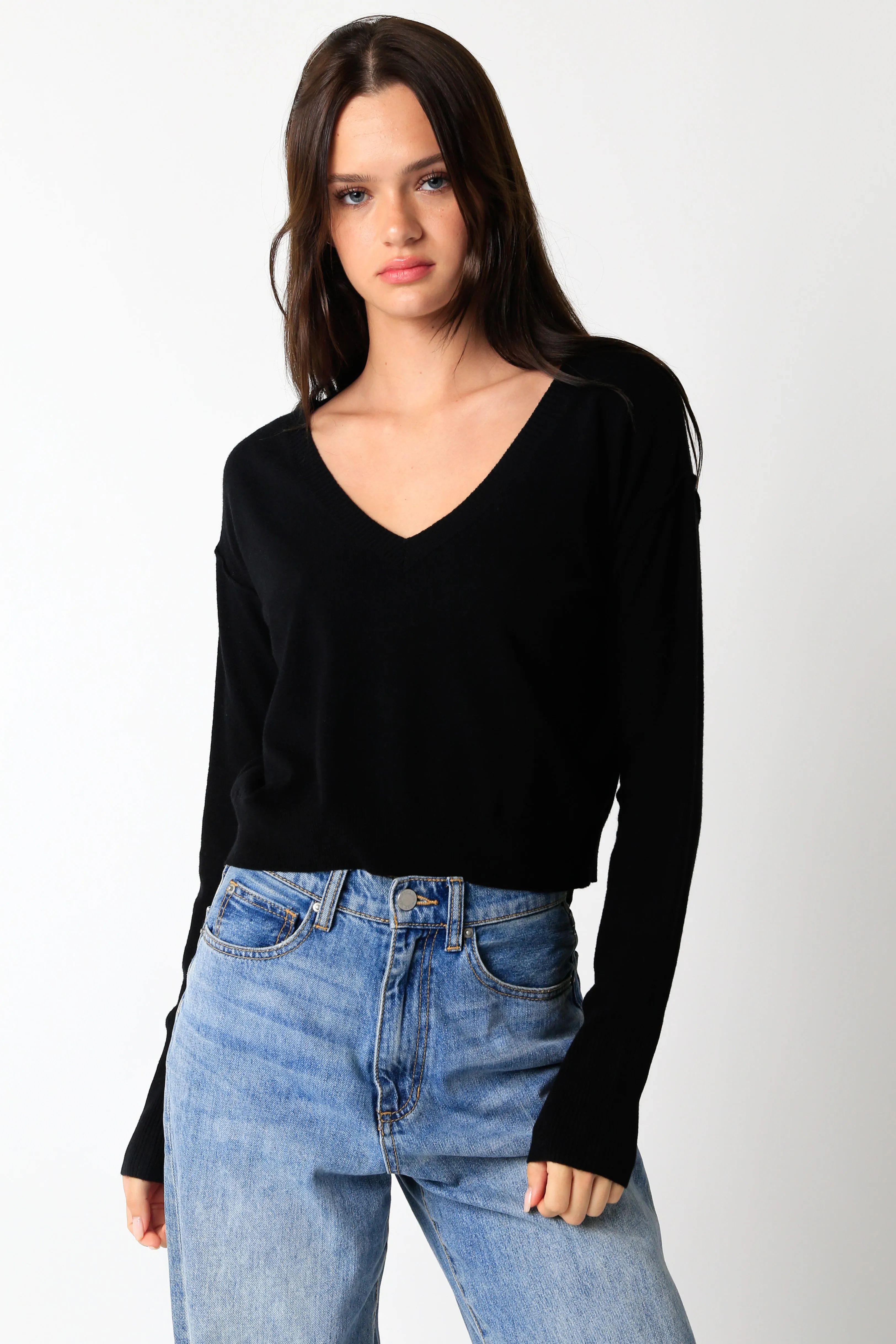 Cropped V-Neck Sweater