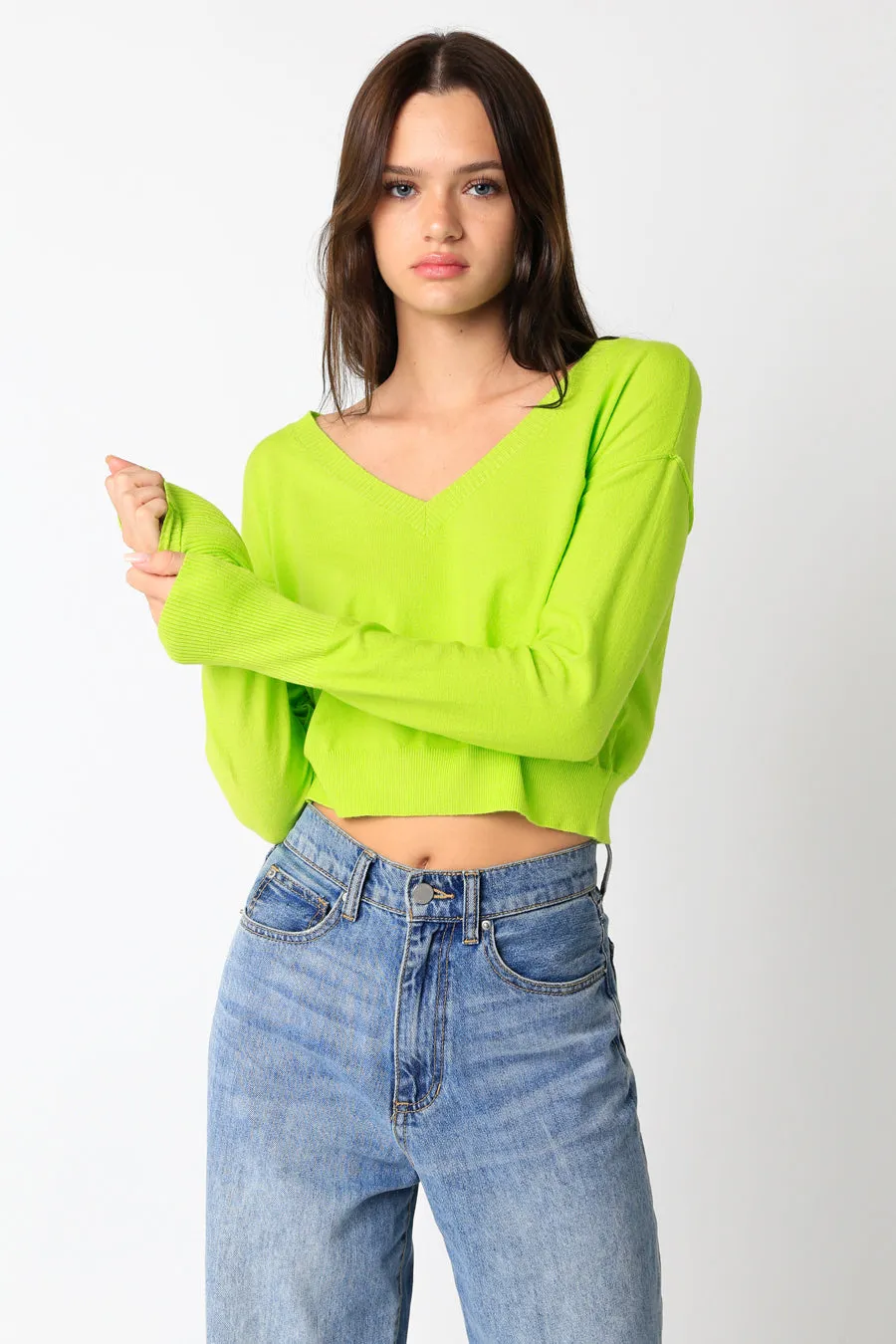 Cropped V-Neck Sweater