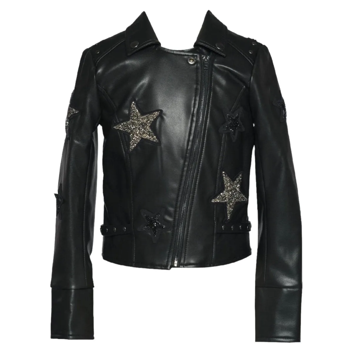 CRYSTAL STAR FAUX LEATHER MOTO JACKET