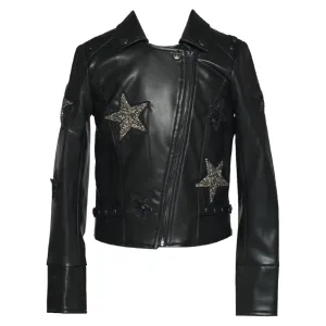 CRYSTAL STAR FAUX LEATHER MOTO JACKET