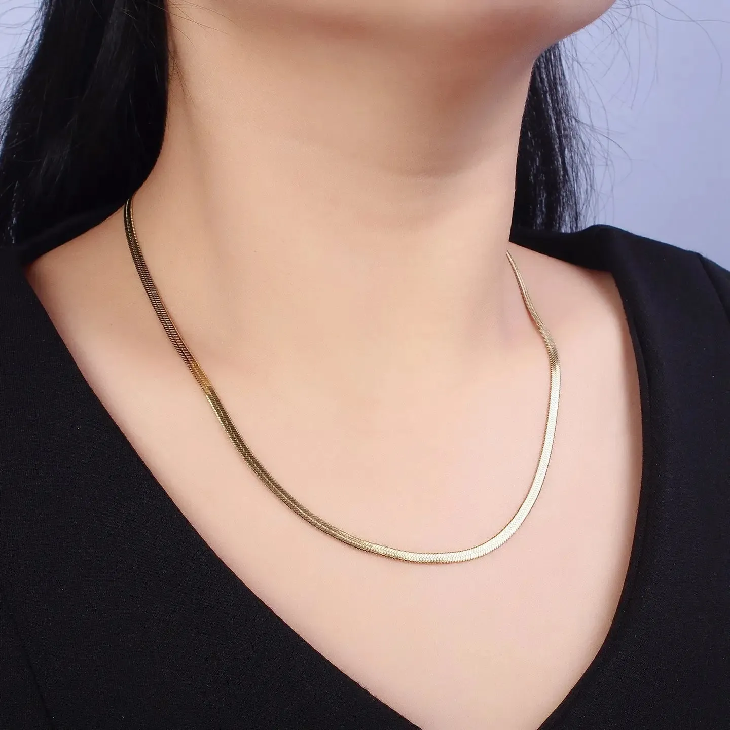 Dainty Gold Herringbone Snake Chain Layering Necklace