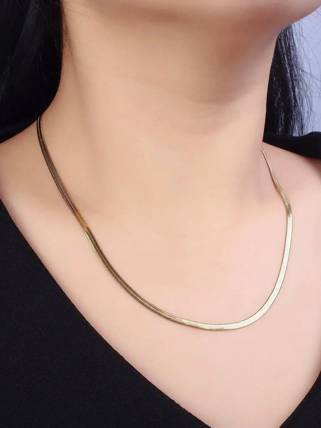 Dainty Gold Herringbone Snake Chain Layering Necklace