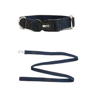 Dark Blue Denim Collar   Leash Set