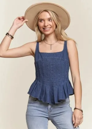 Denim Peplum Corset Tank #564