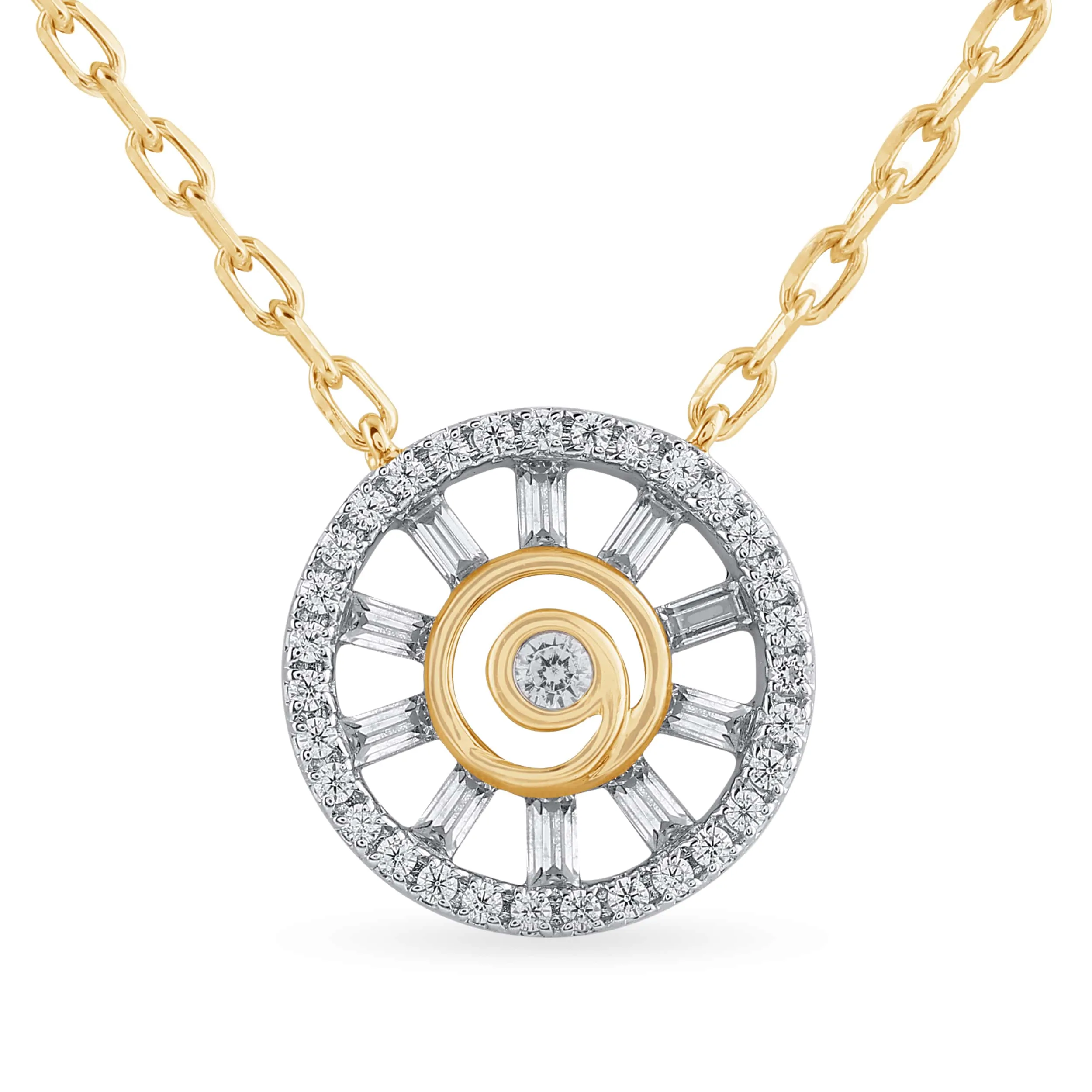 Diamond Baguette and Round Spiral Fashion Pendant