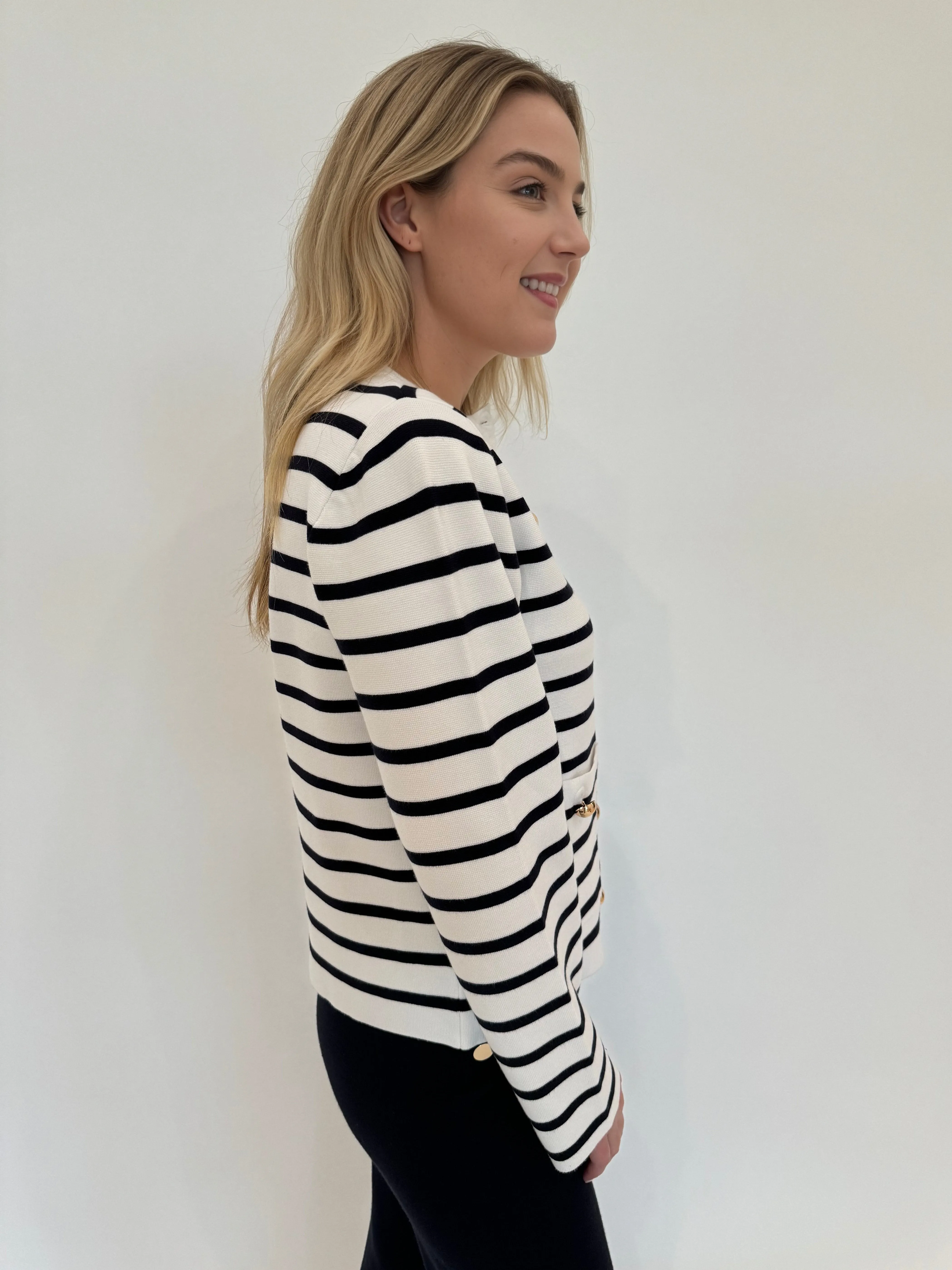 Dina Striped Sweater Cardigan - White