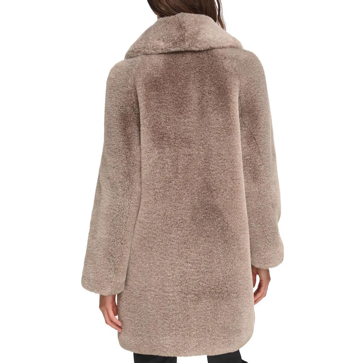 Donna Karan Womens Long Formal Faux Fur Coat