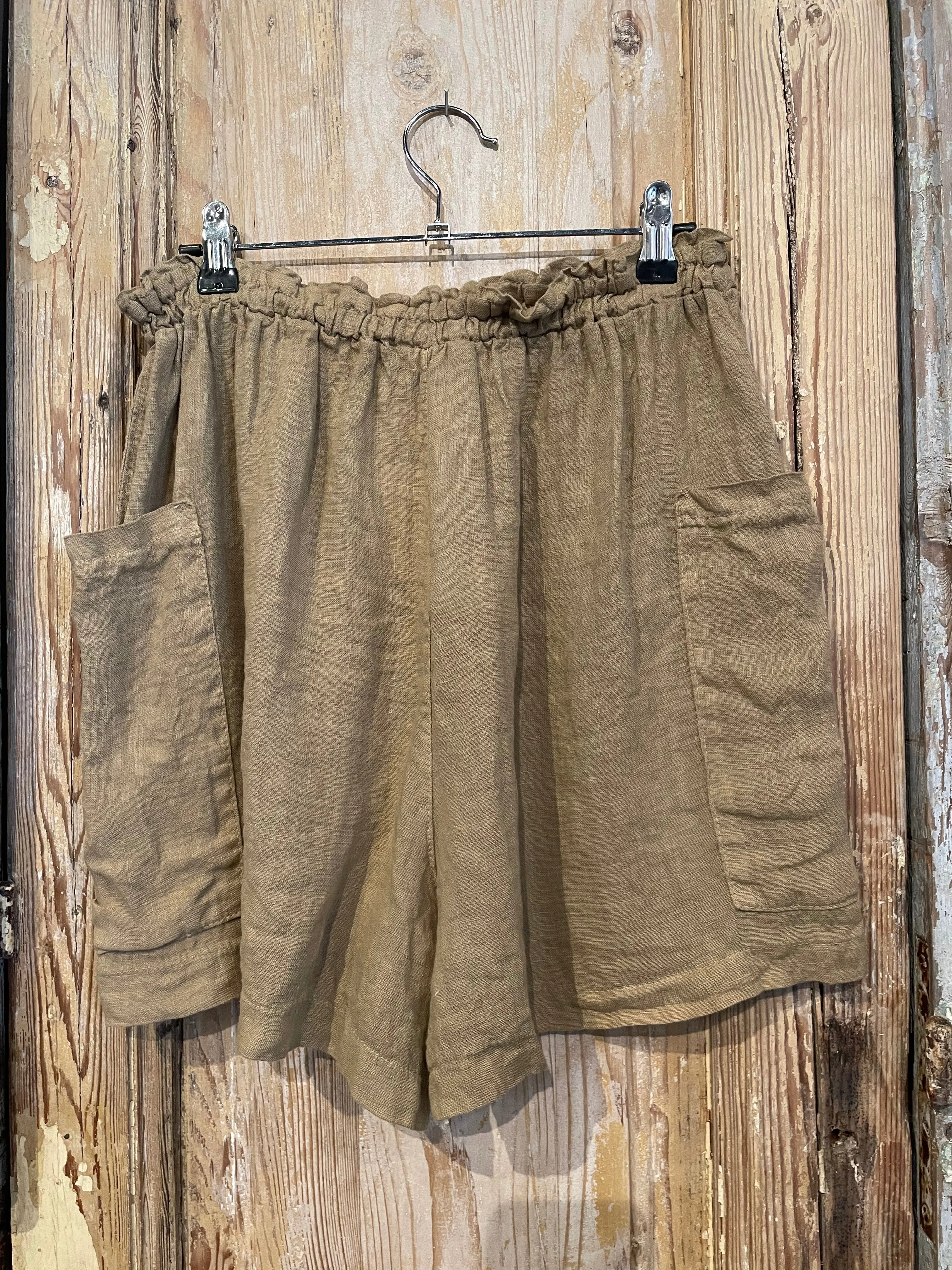 Drawstring Front Pockets Linen Shorts